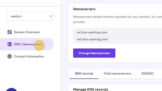 Screenshot of: Go to Hostinger and select your domain's DNS settings.