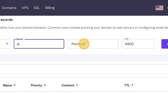 Screenshot of: Click on the 'Points to' field and enter our IP address which is 3.219.102.216.