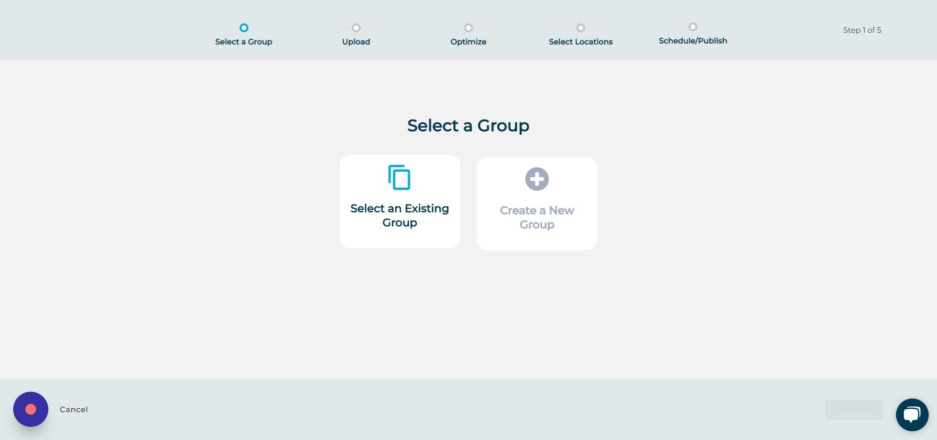Screenshot of: Click "Select an Existing Group"