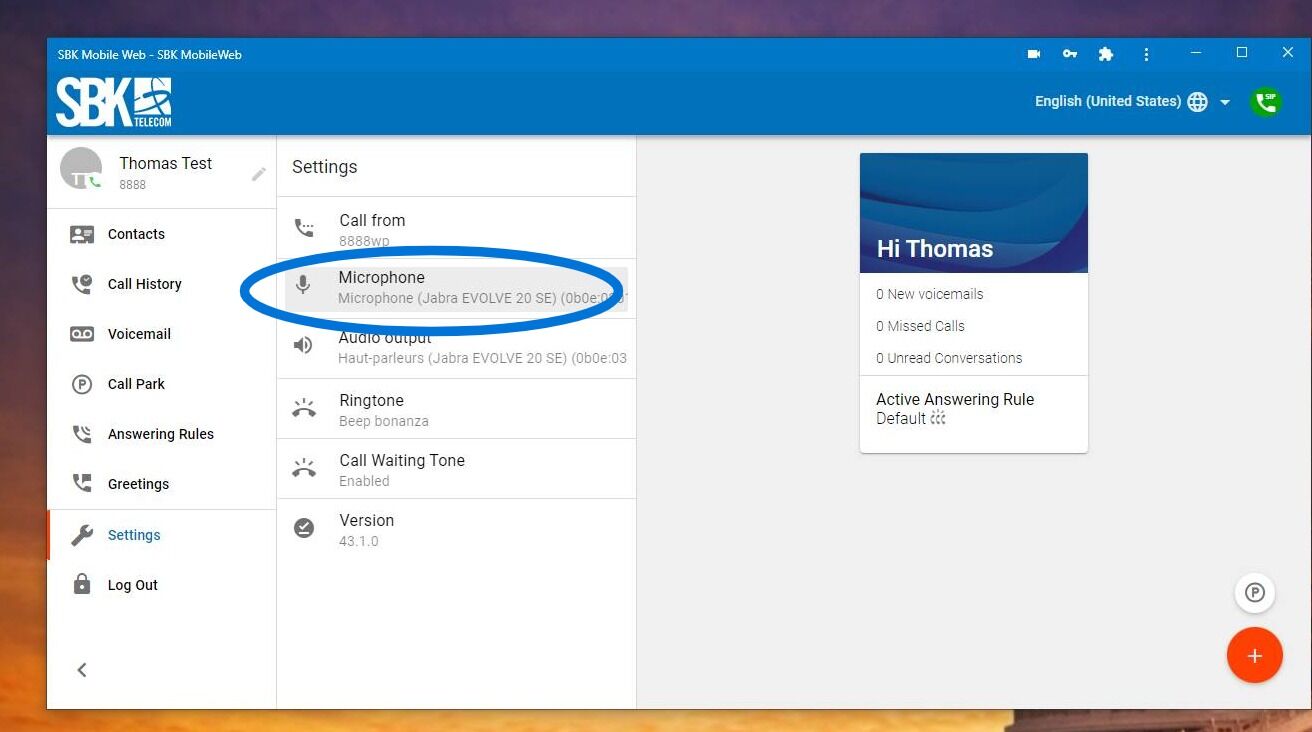 Screenshot of: Click on the "Microphone" button