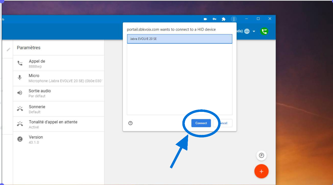 Screenshot of: Click on the "Connect" button