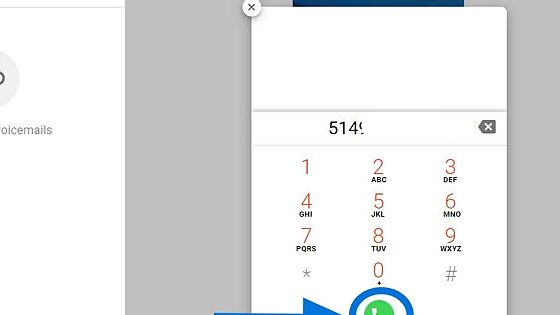 Screenshot of: Once the number has been dialed, press the green button with the phone logo to make the call.