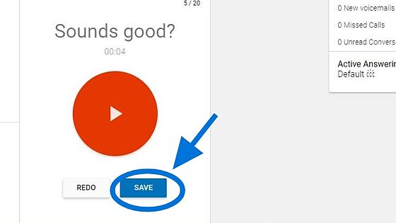 Screenshot of: Once you like your recording, you must save it by clicking on the blue "Save" button