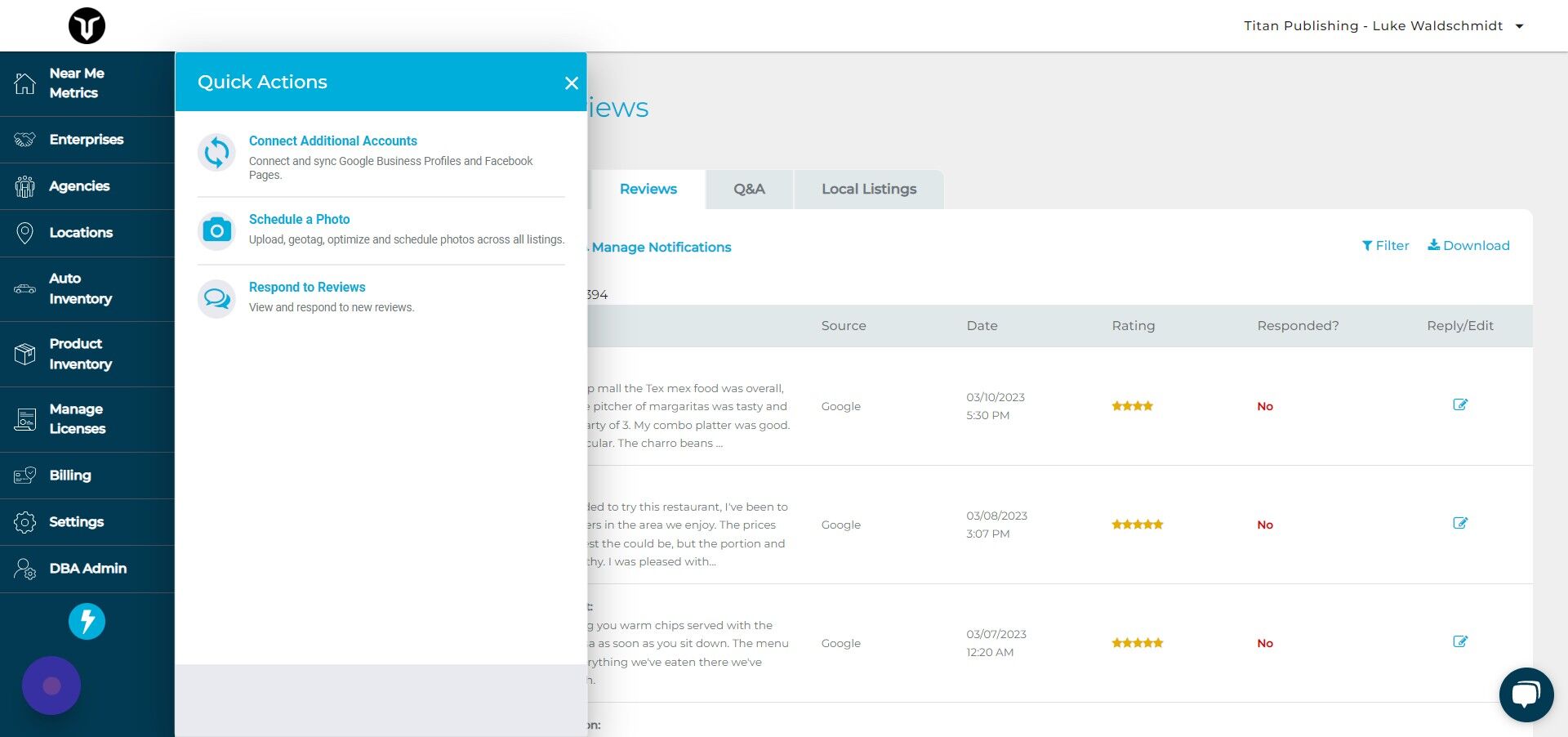 Screenshot of: Click "Respond to Reviews"