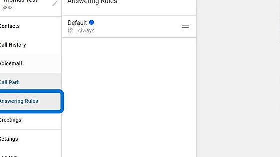 Screenshot of: The next tab in the left-hand menu is for Answering rules.
These are managed by your portal administrators.