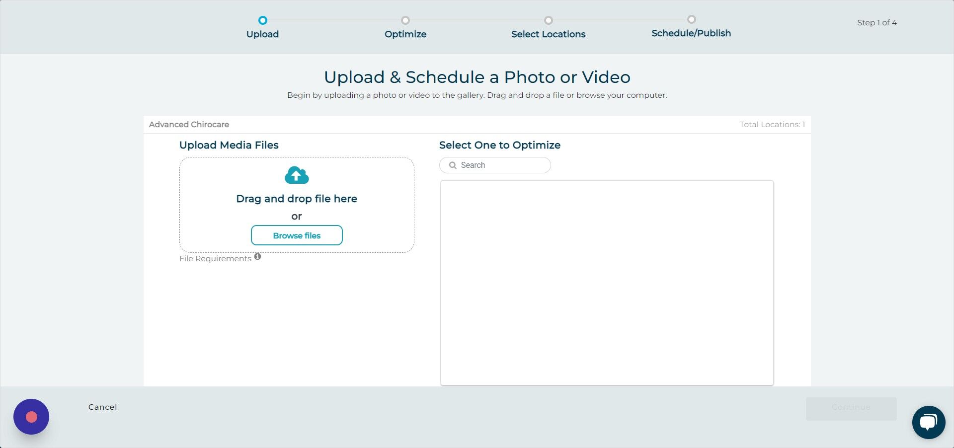 Screenshot of: Click the "Browse files" field.