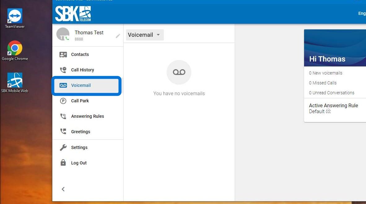 Screenshot of: You can listen to your voice messages in the left tab "Voicemail" tab.