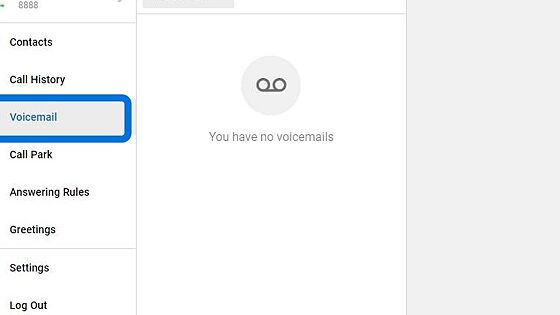 Screenshot of: You can listen to your voice messages in the left tab "Voicemail" tab.