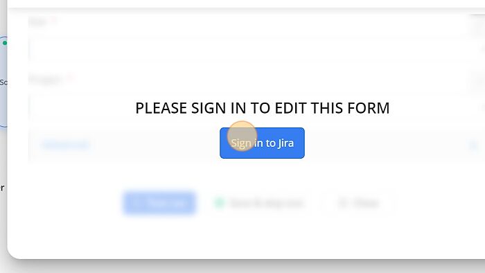 Screenshot of: Click on 'Sign in to Jira' button.