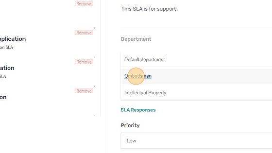 Screenshot of: Select department to assign the SLA too