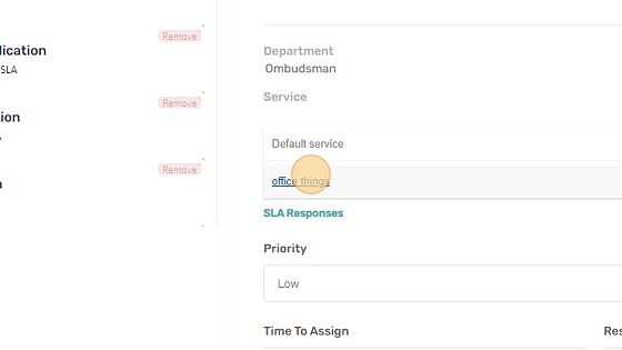Screenshot of: Select service that SLA will be assigned too