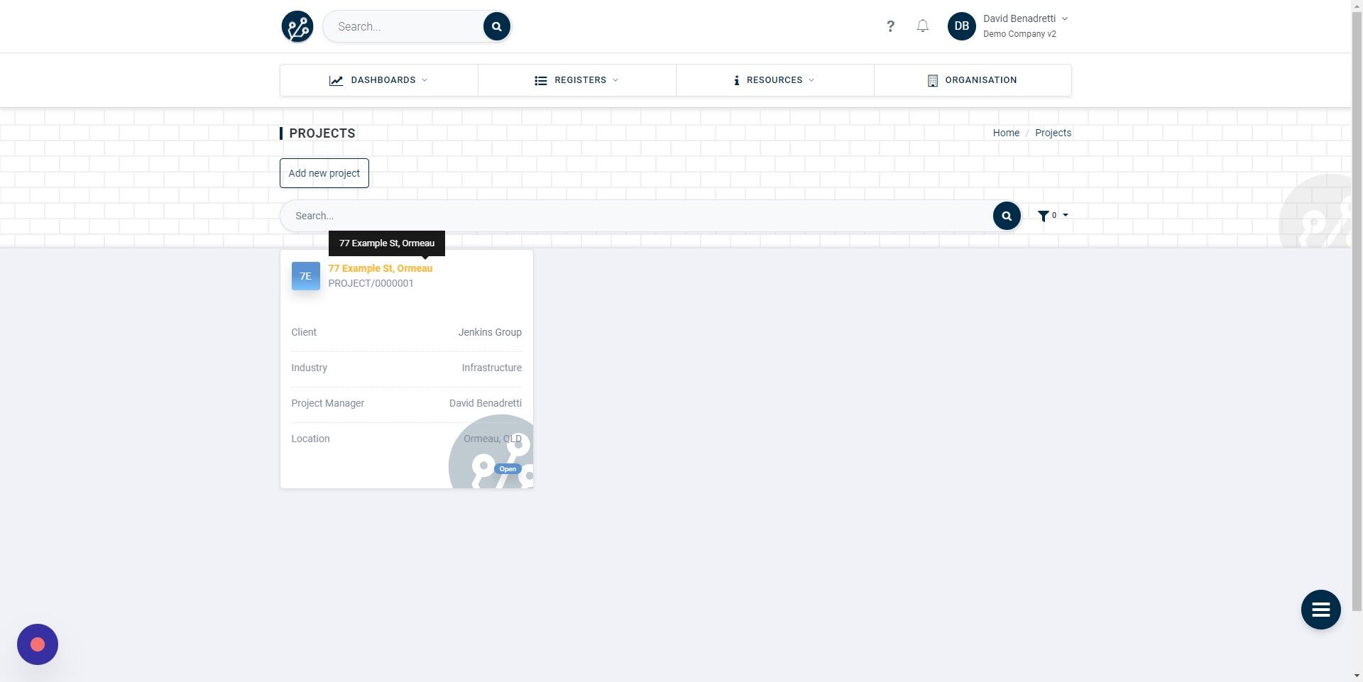 Screenshot of: Choose the Project that you would like to add your Site Inspection job to.
