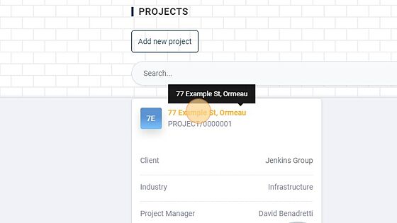 Screenshot of: Choose the Project that you would like to add your Site Inspection job to.