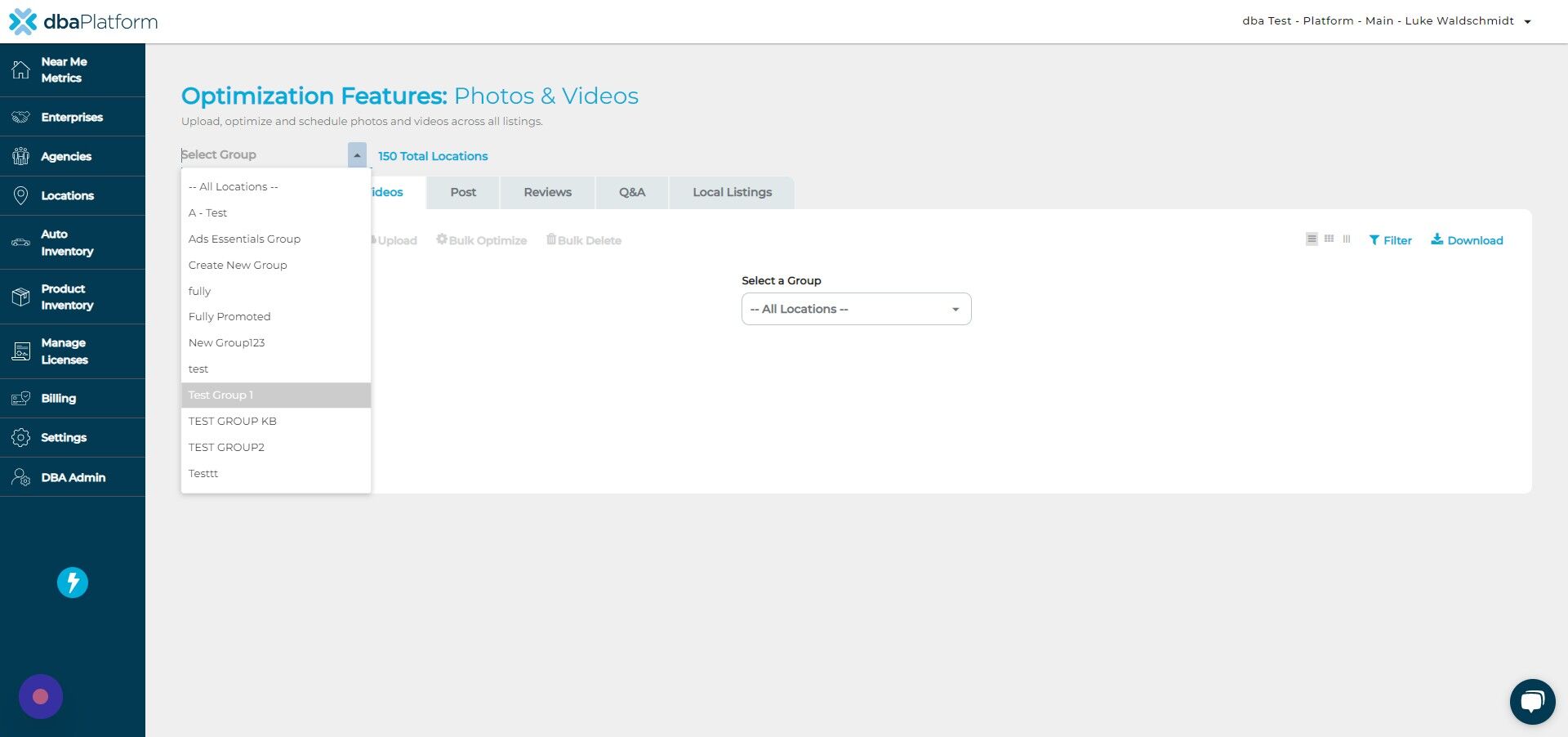 Screenshot of: Click "Test Group 1"