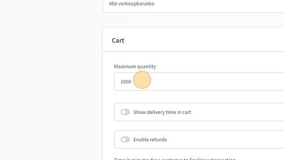 Screenshot of: Klik het veld "Maximum quantity" onder "cart".
