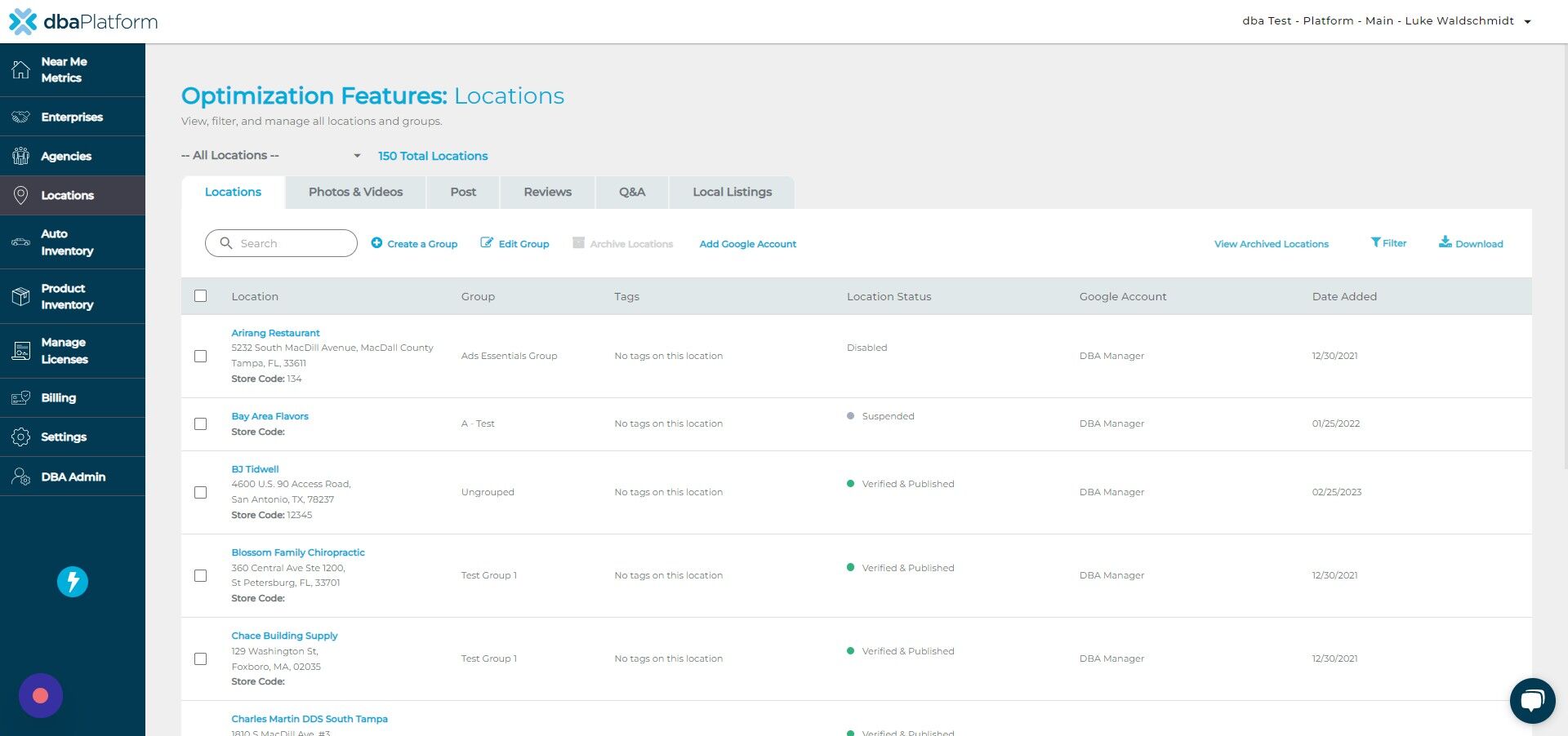 Screenshot of: Click "Locations"
