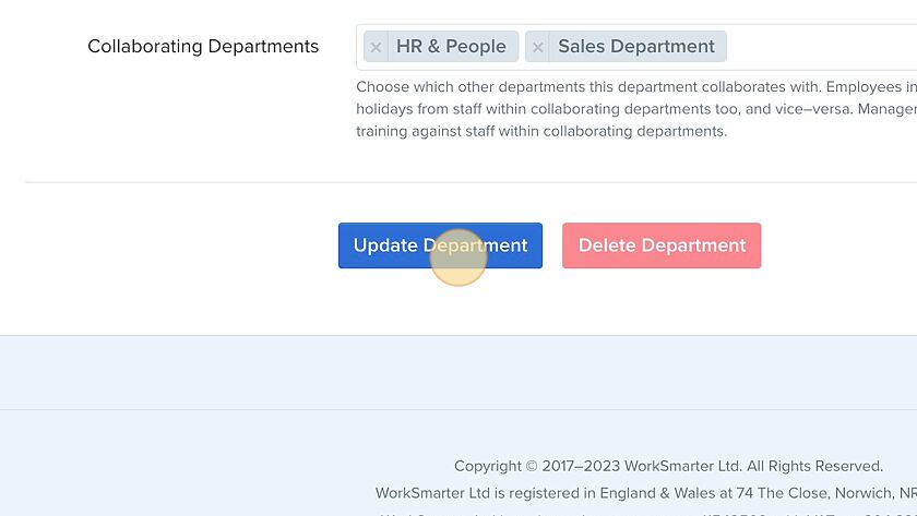 Screenshot of: Click "Update Department"