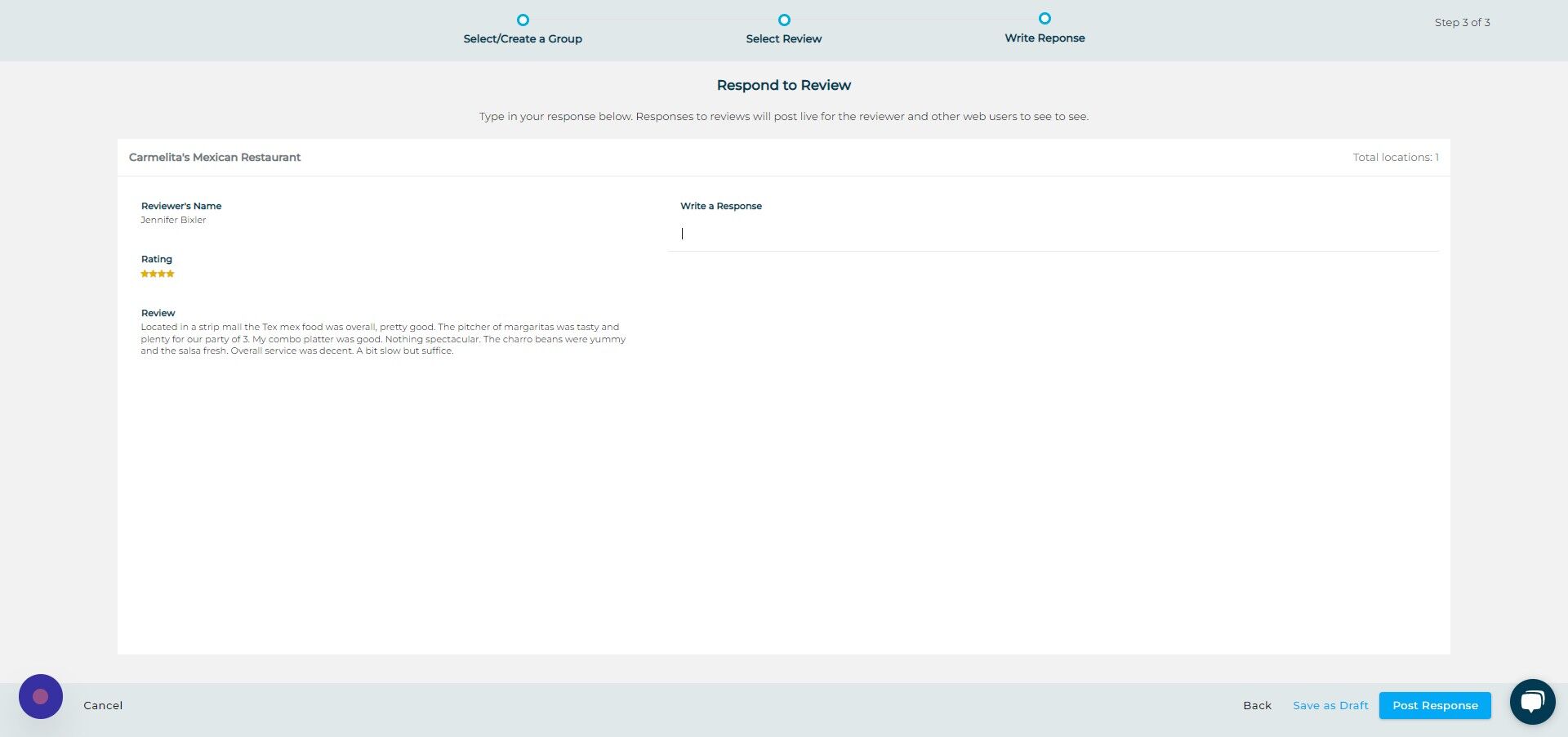 Screenshot of: Click the "Write a Response" field.