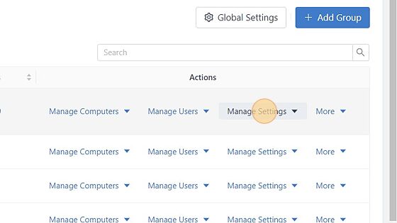 Screenshot of: Choose a Group and click "Manage Settings" button.