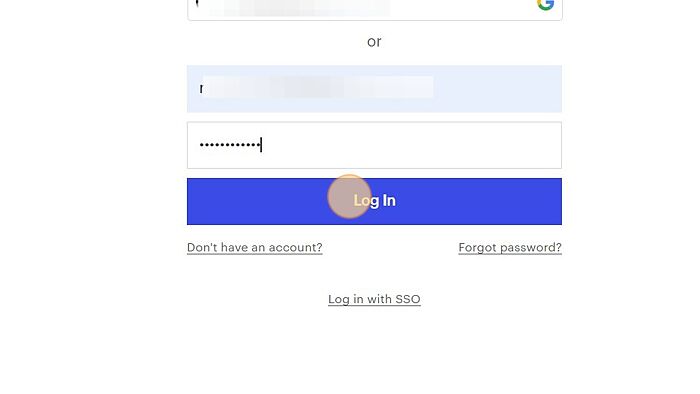 Screenshot of: Click on 'Log In' button.