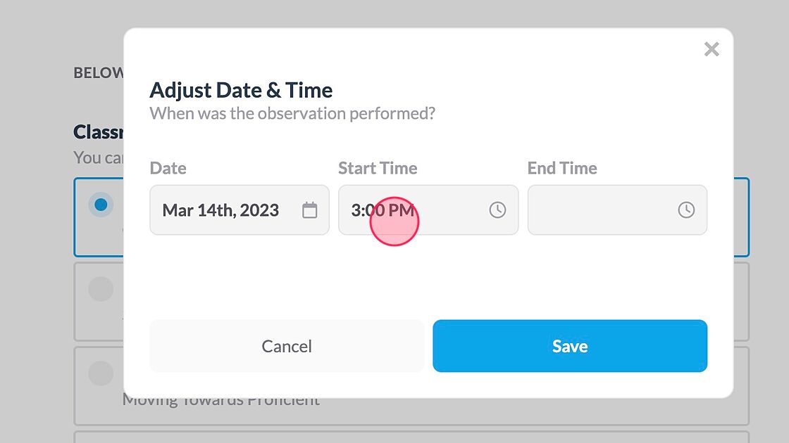 Screenshot of: If needed, change the start time 