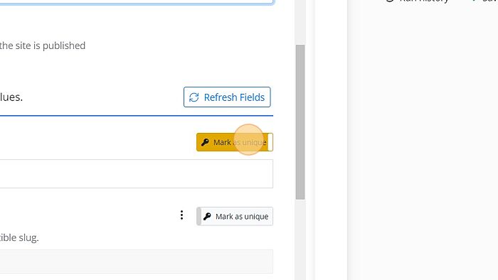 Screenshot of: Mark the field unique by toggling on the 'Mark as unique' button.