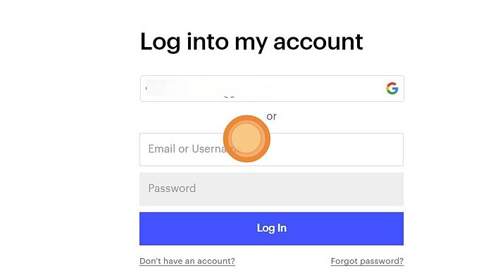 Screenshot of: Enter a valid Email or Username.