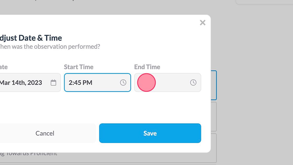 Screenshot of: If needed, change the end time 