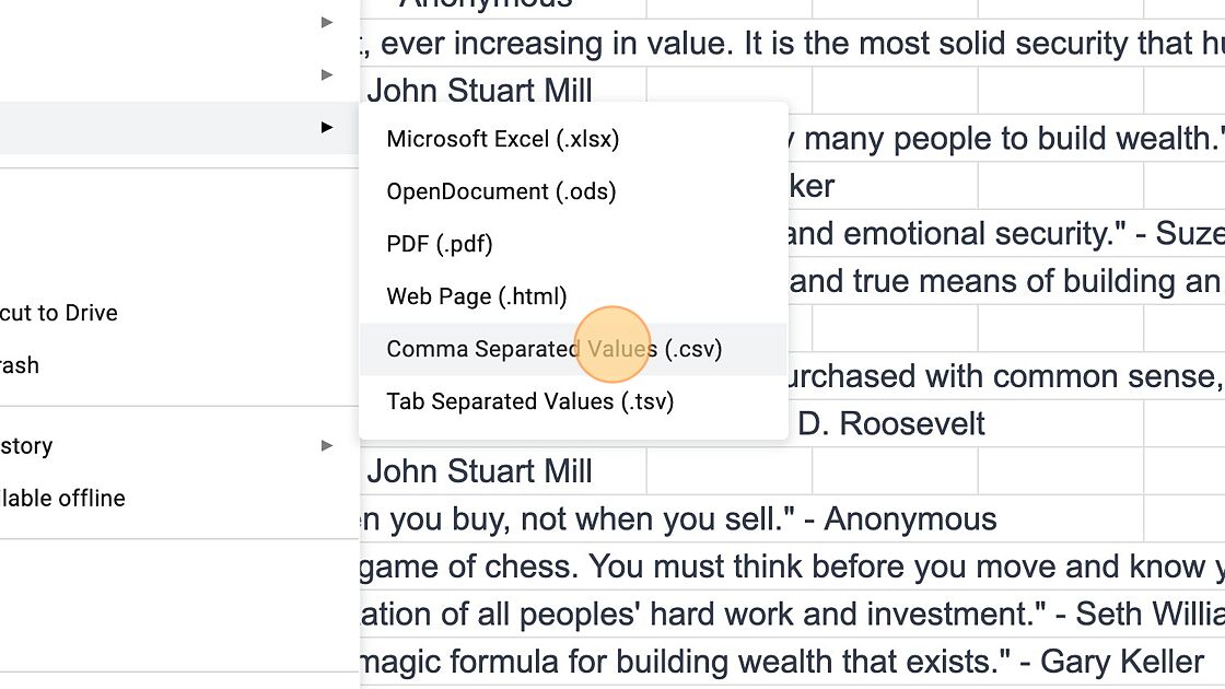 Screenshot of: Click "Comma Separated Values (.csv)"