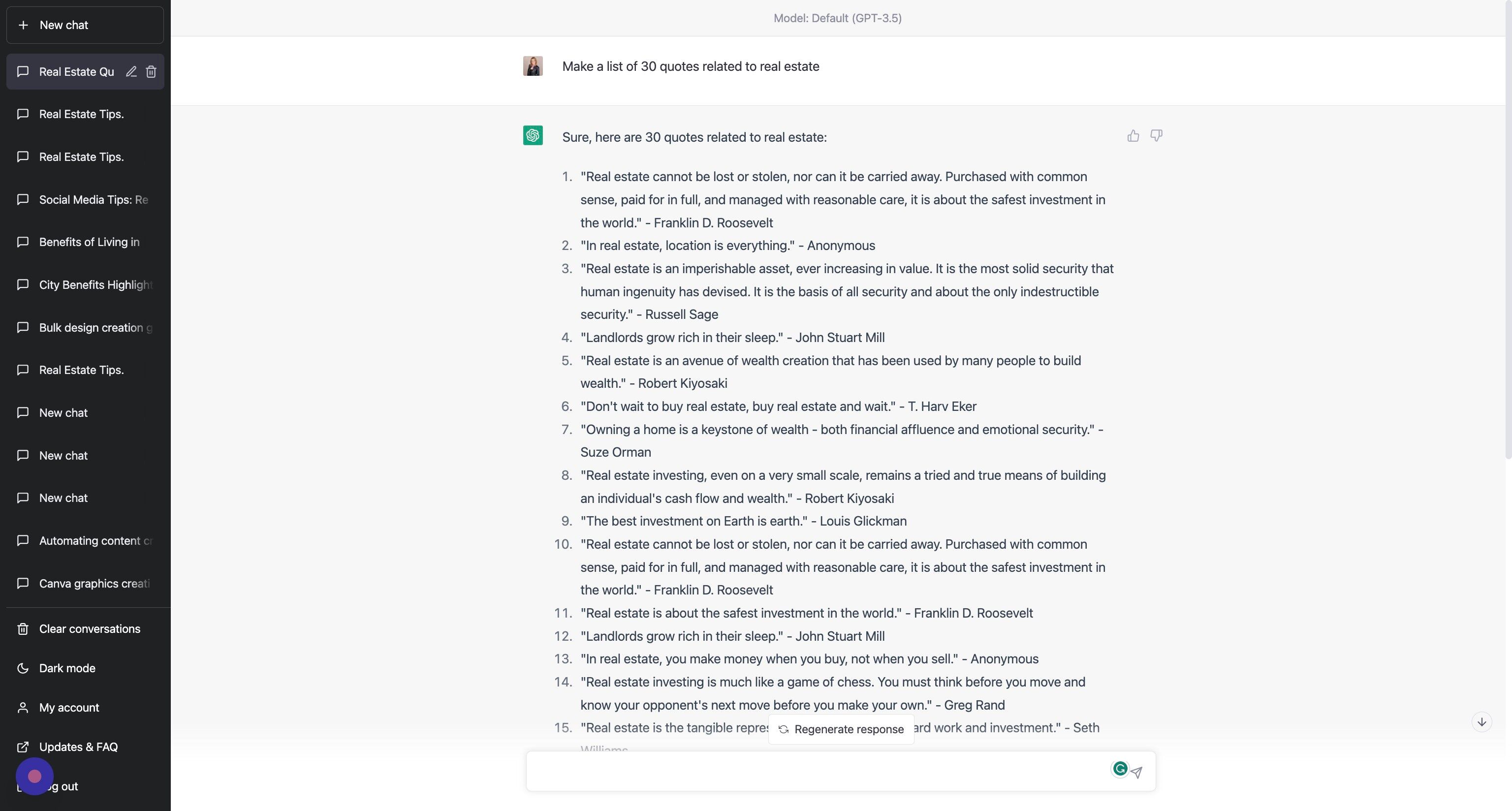 Screenshot of: Example Prompt and Output