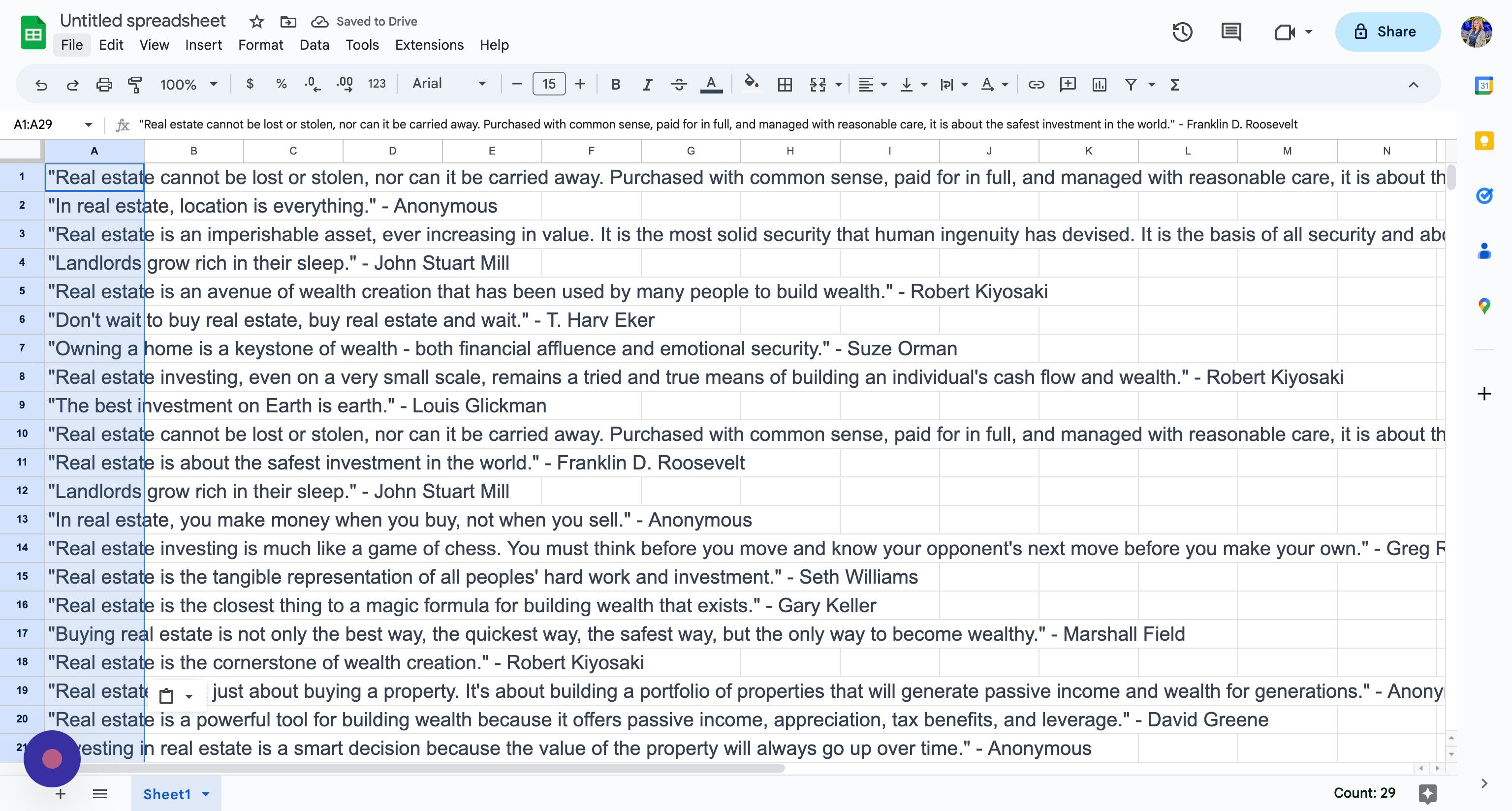 Screenshot of: Once your items are in the sheet, click File from the menu.