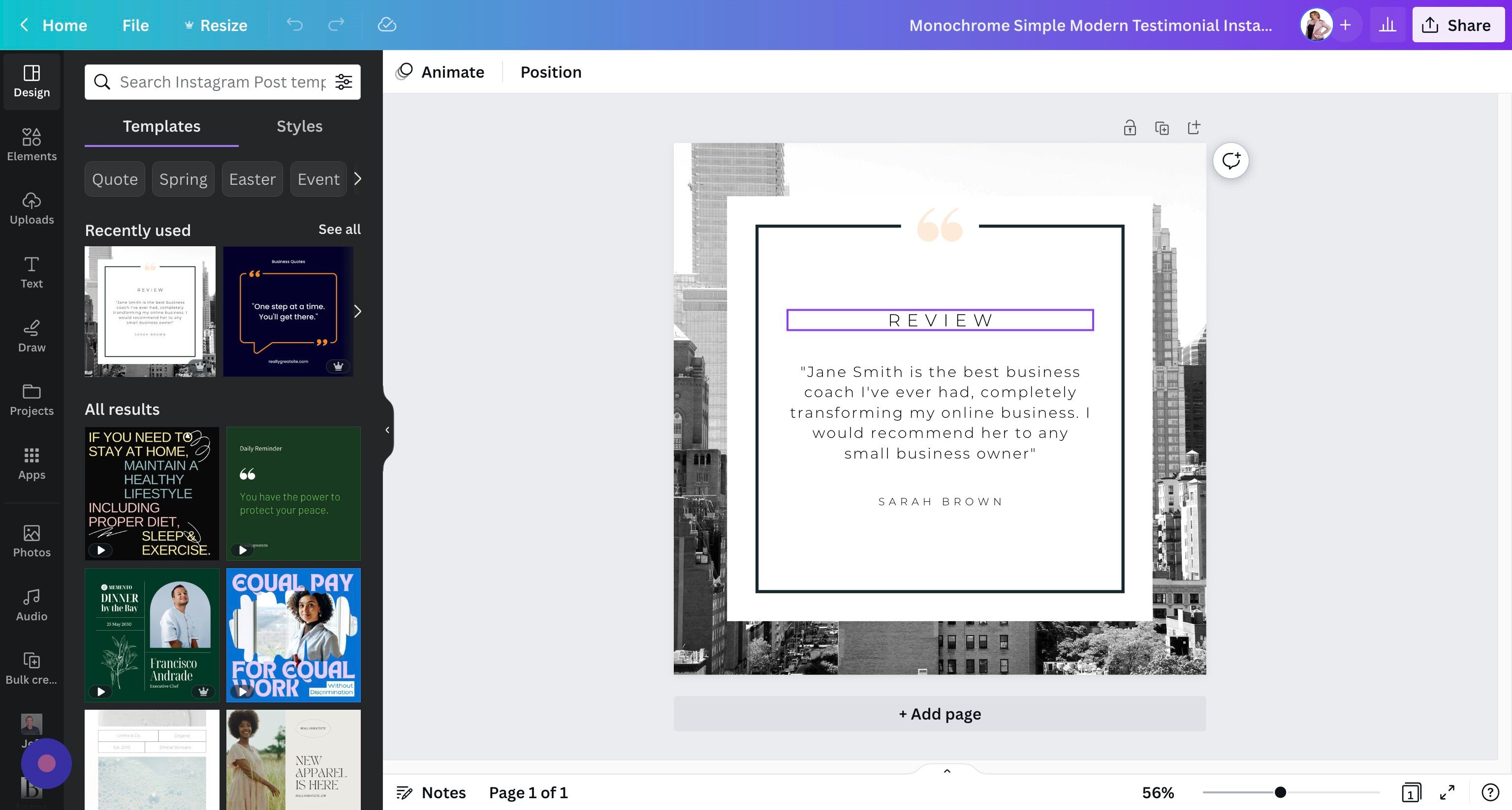 Screenshot of: Change any text you want to change on each page such as the header, name, website, etc.