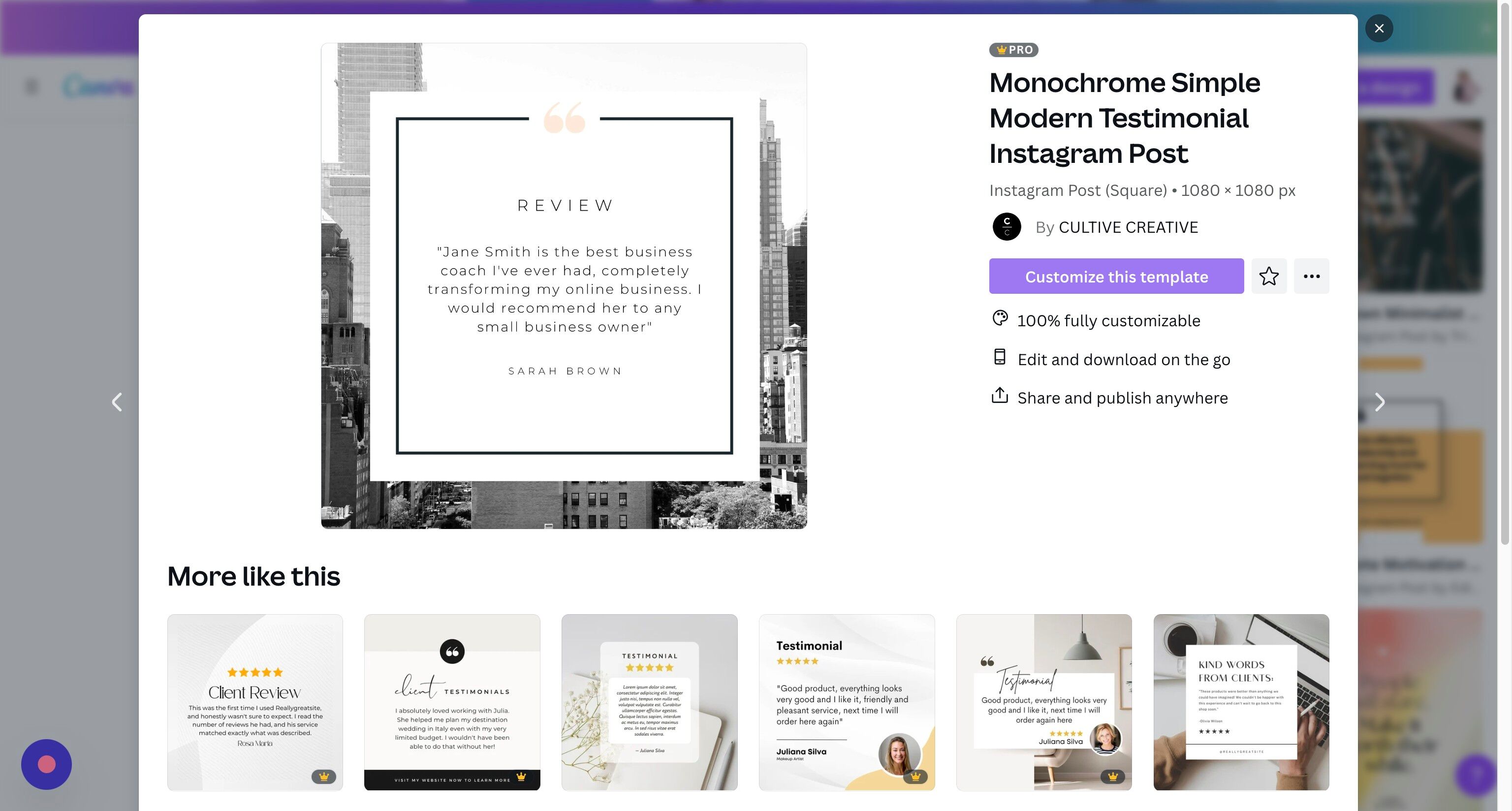 Screenshot of: Click "Customize this template"