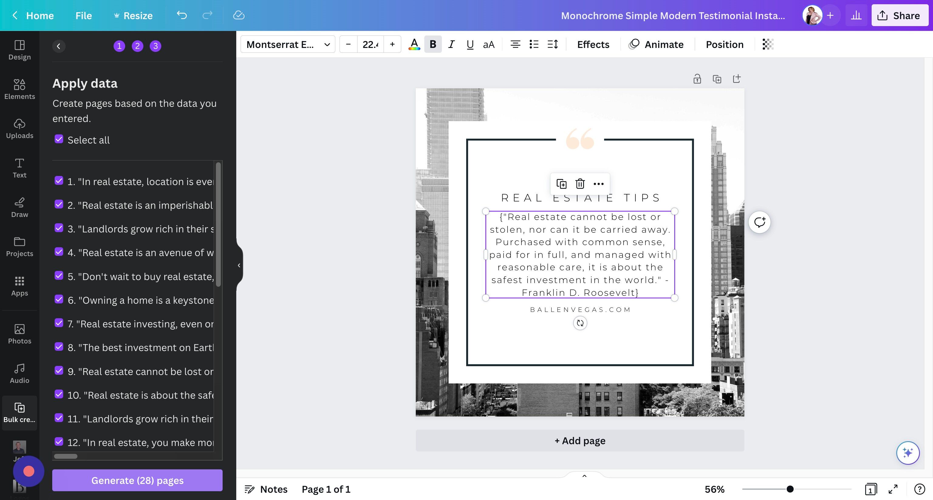 Screenshot of: Click "Generate (28) pages"