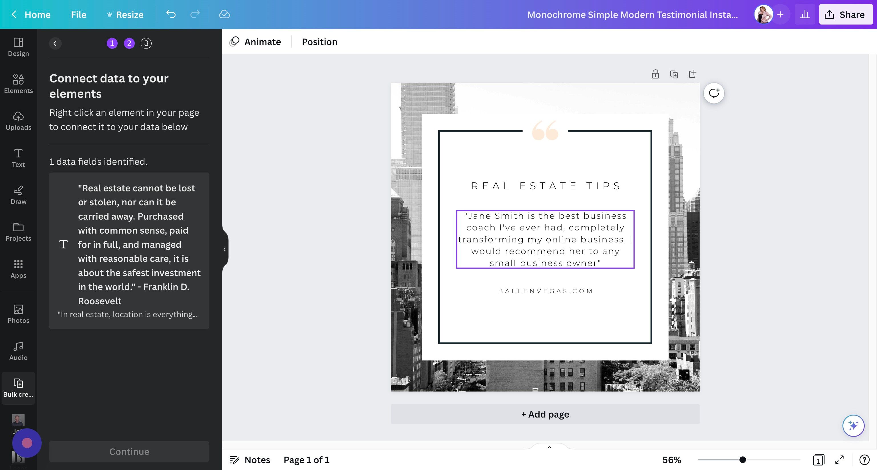 Screenshot of: After your file has been uploaded, right click on the text you want to replace on each photo.