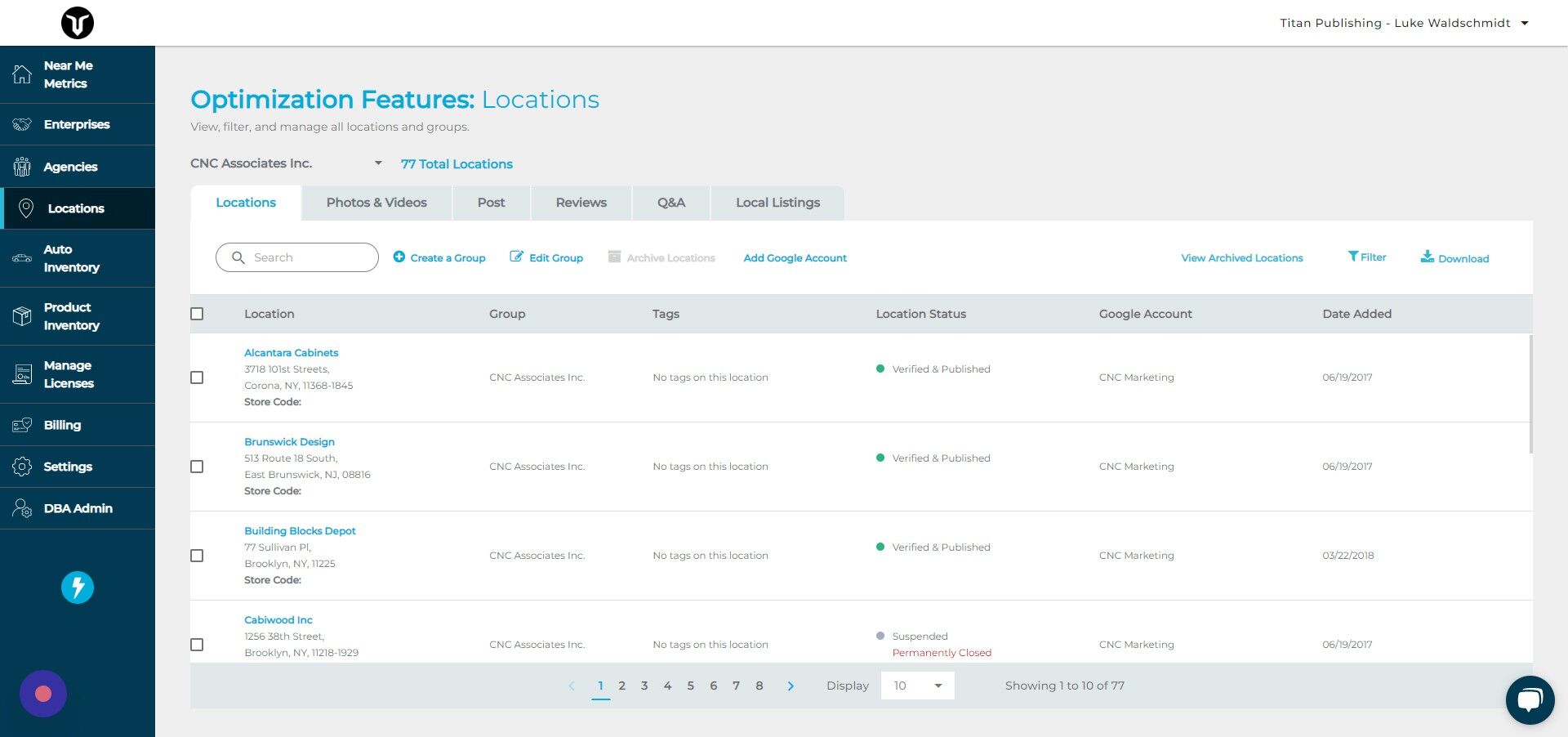 Screenshot of: Click "Locations"