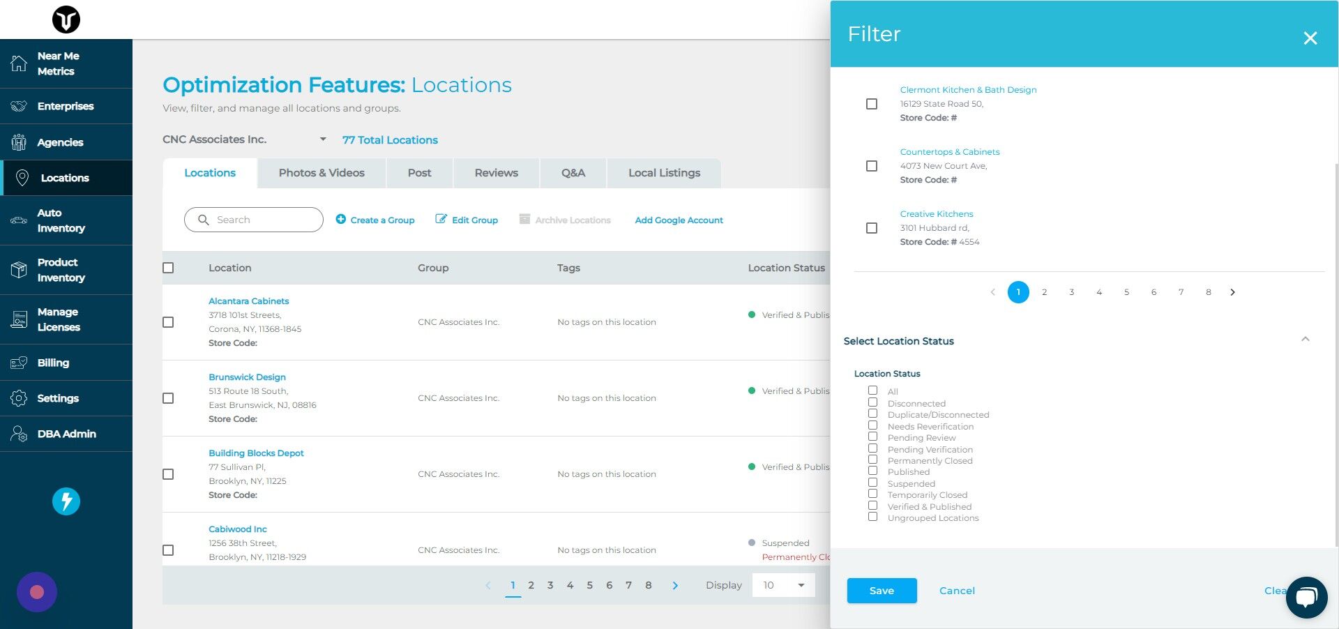 Screenshot of: Click "Location Status"