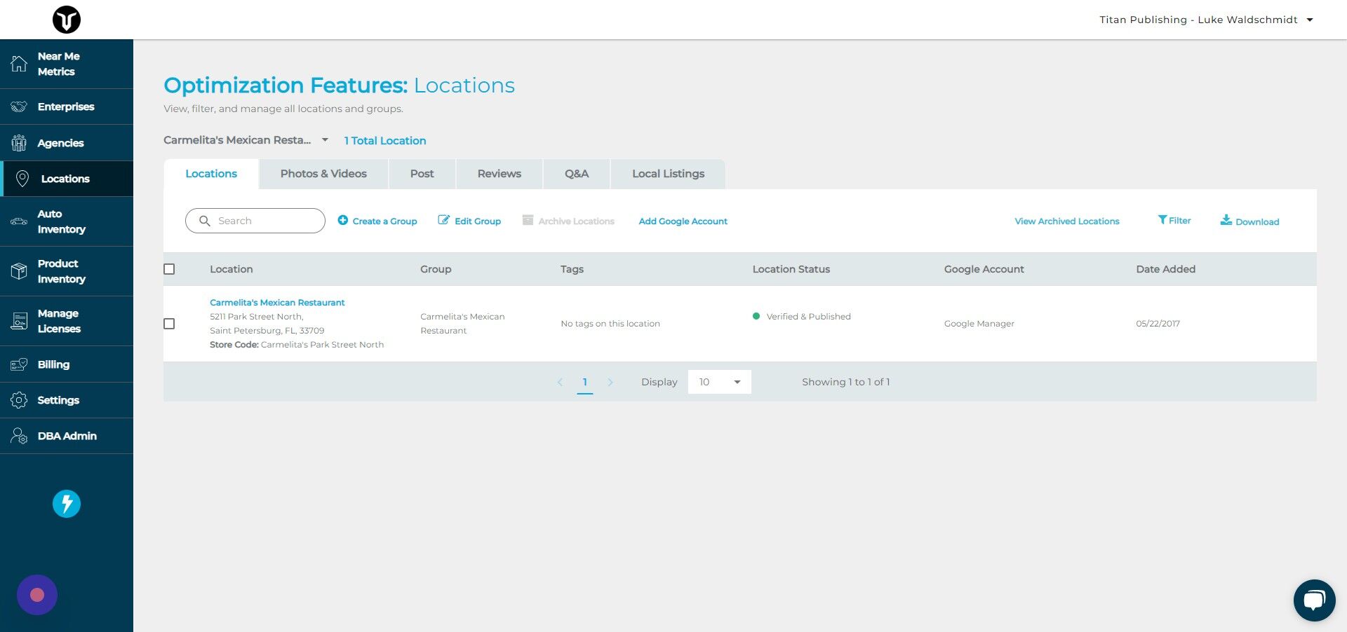 Screenshot of: Click "Locations"