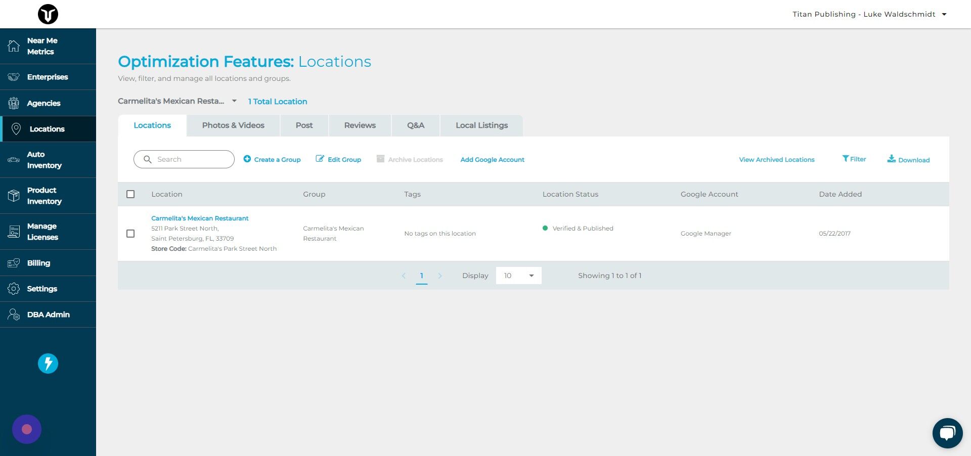 Screenshot of: Click "Locations"
