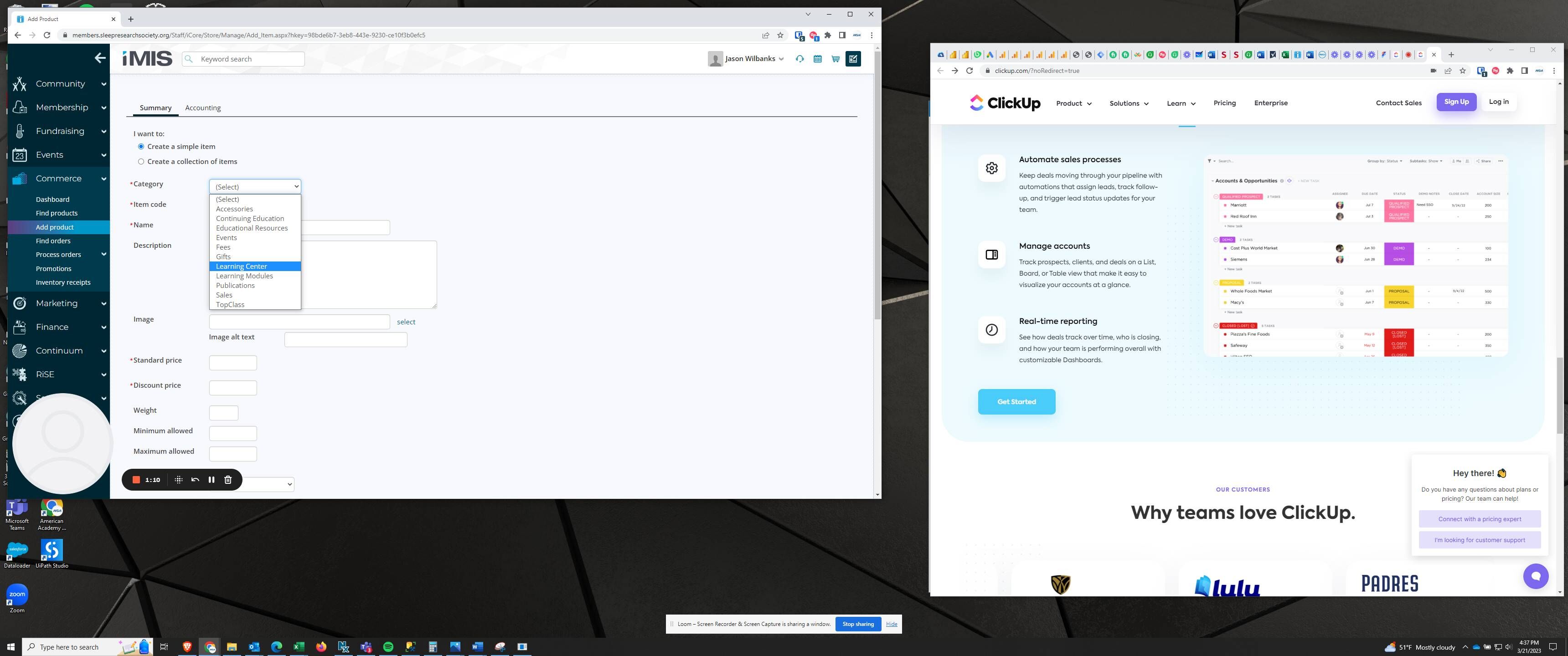 Screenshot of: Select "Learning Center" as Category
