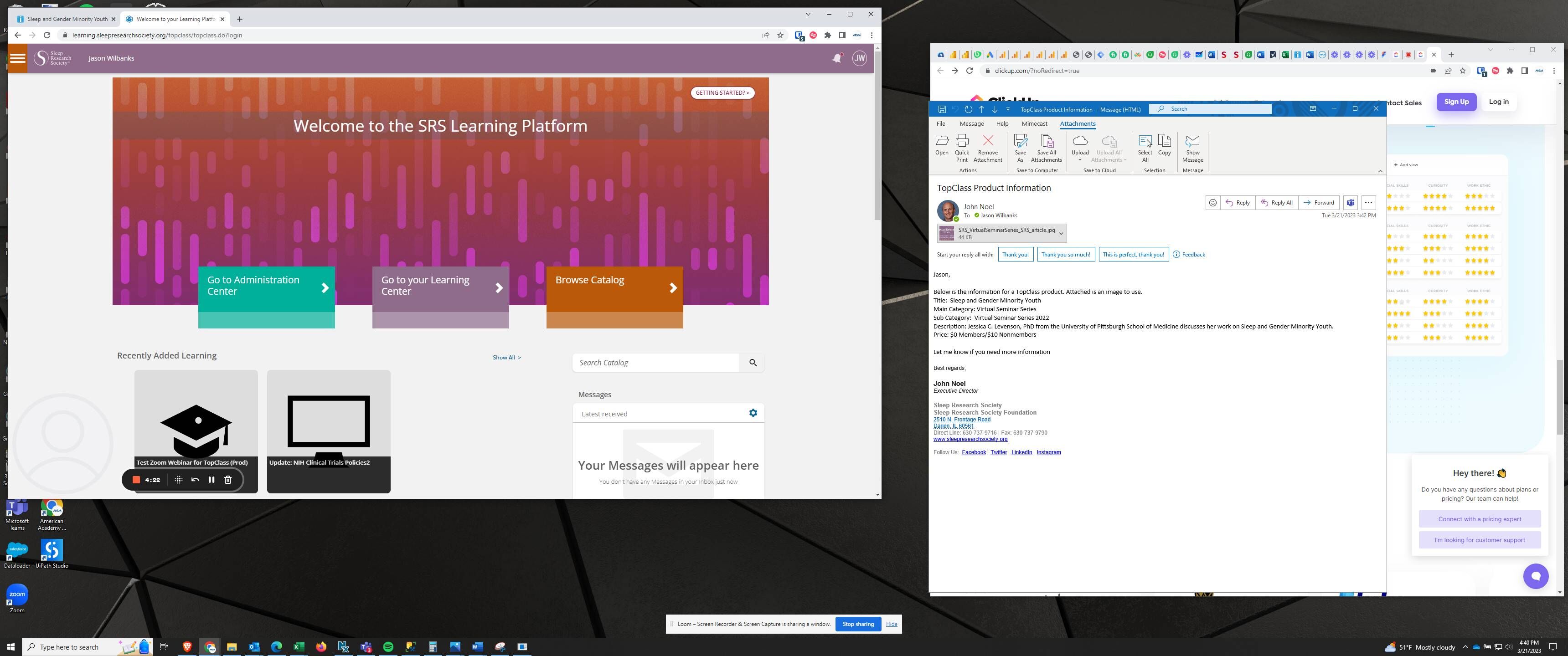 Screenshot of: Go to https://learning.sleepresearchsociety.org and click "Go to Administration Center"