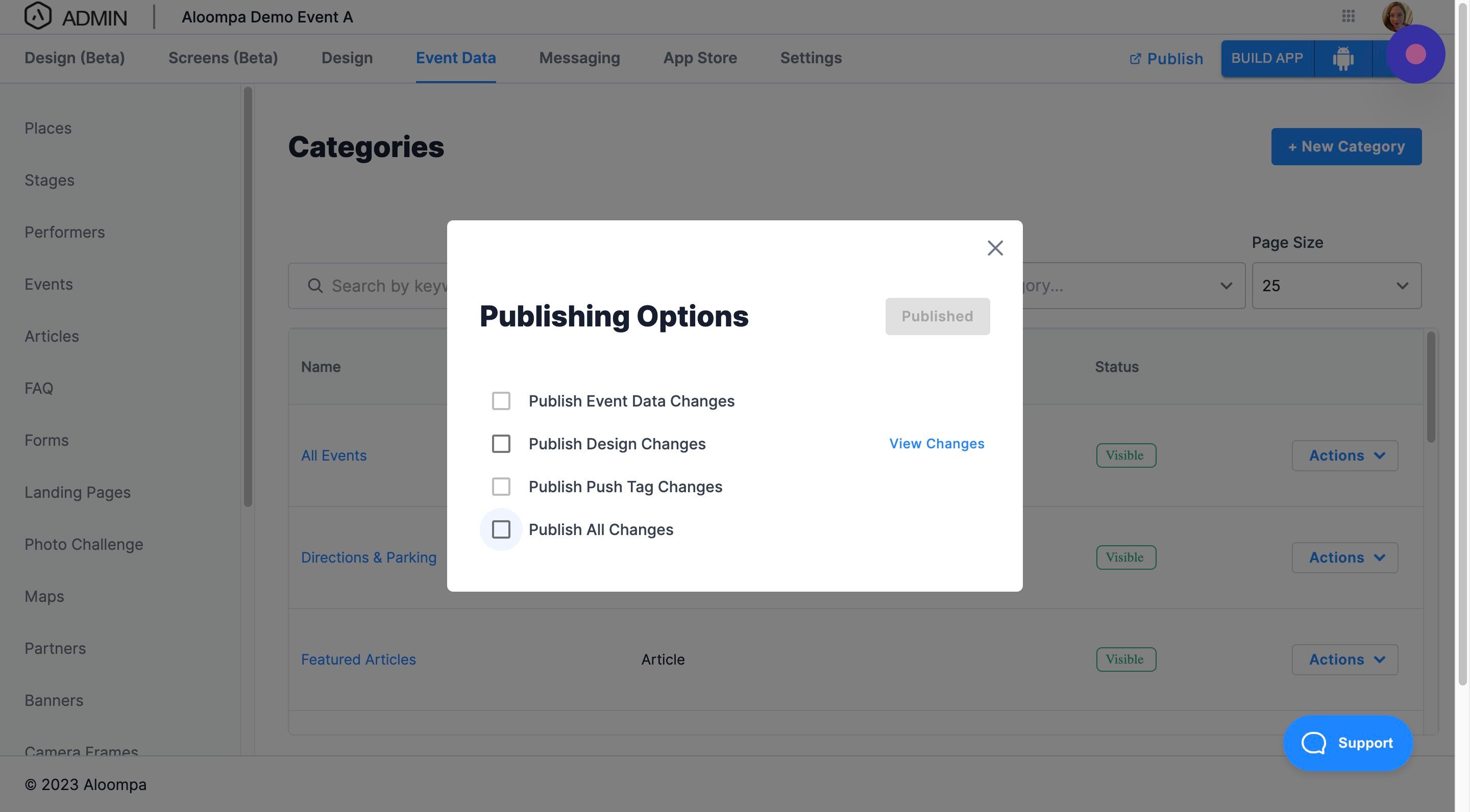 Screenshot of: Publish All Changes.