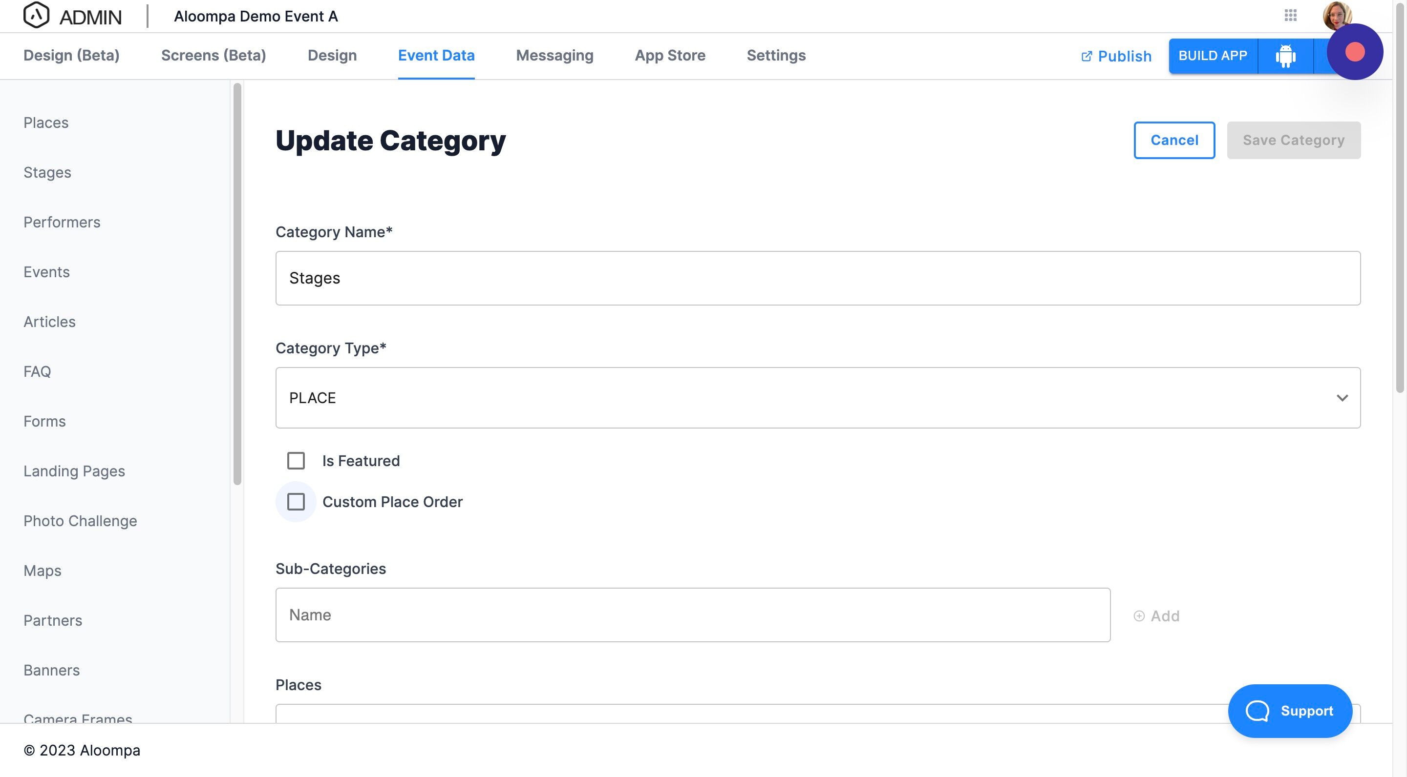 Screenshot of: Click "Custom Place Order." If this is not selected, the items will display in alphabetical order. 