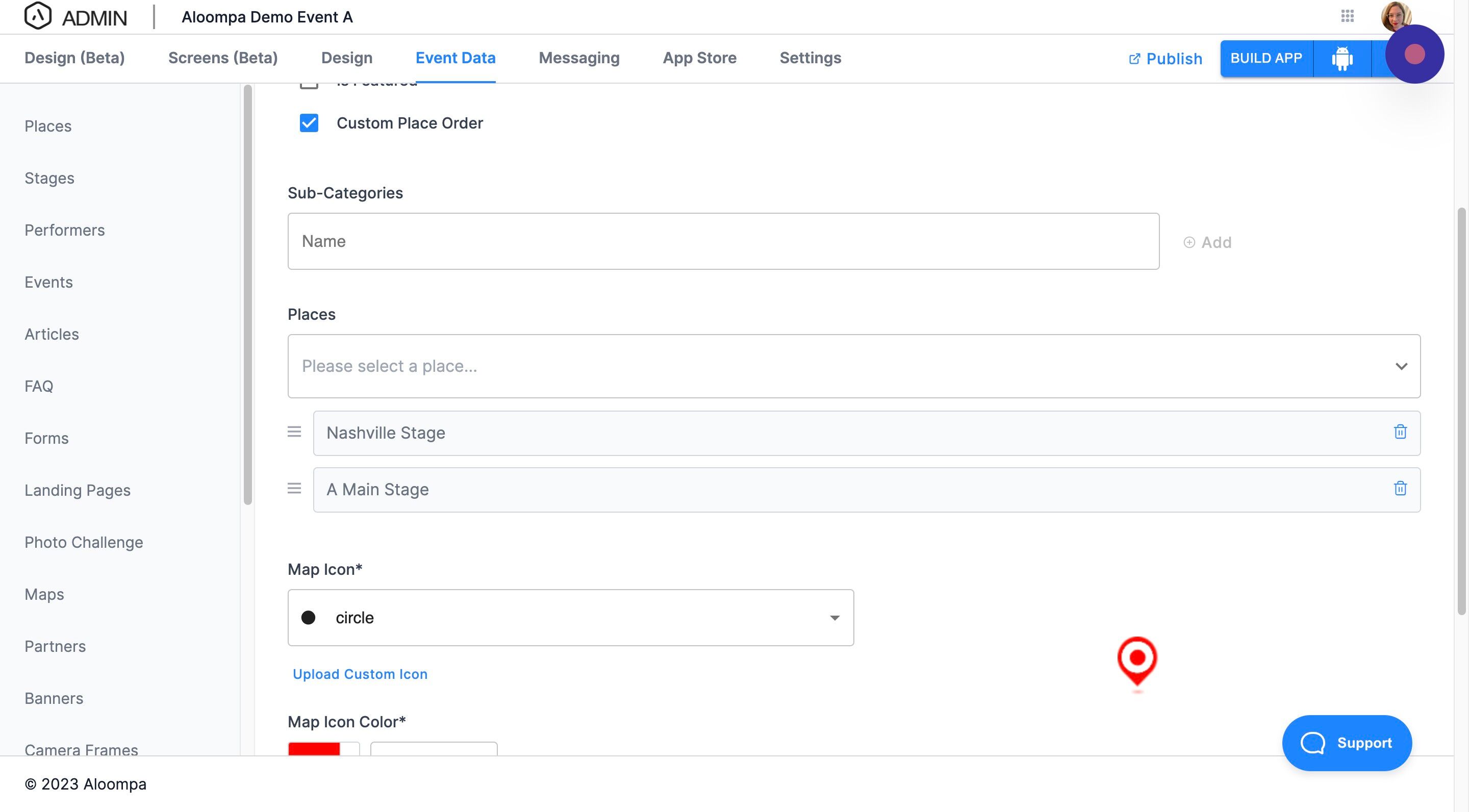 Screenshot of: Use the icons to the left of the stages/places to drag and drop into your preferred order. 
