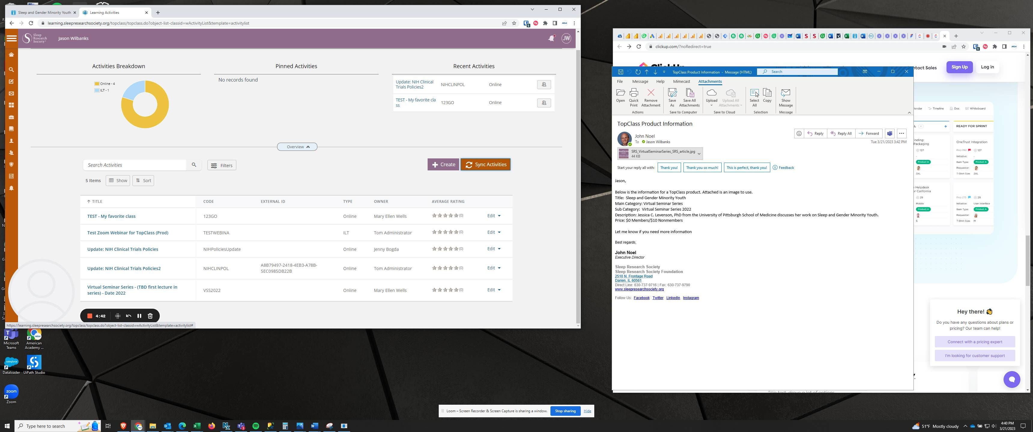 Screenshot of: Click "Sync Activities" button to sync product to TopClass