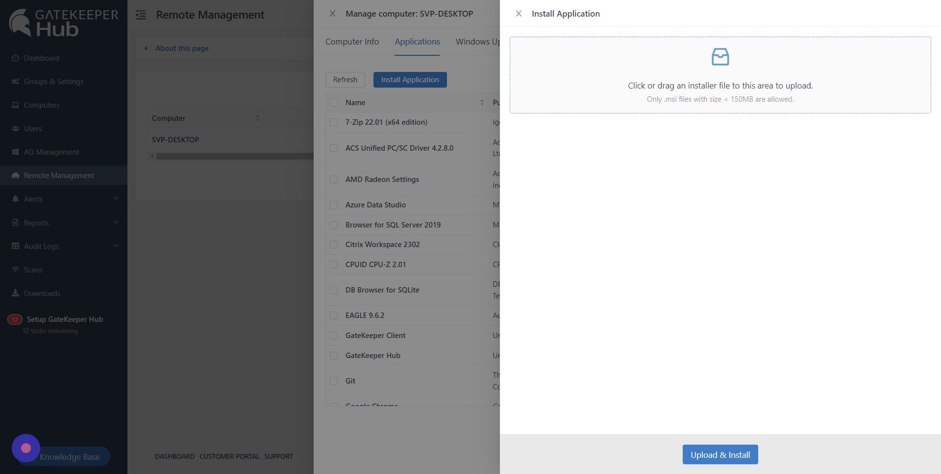 Screenshot of: Click "Click or drag an installer file to this area to upload."