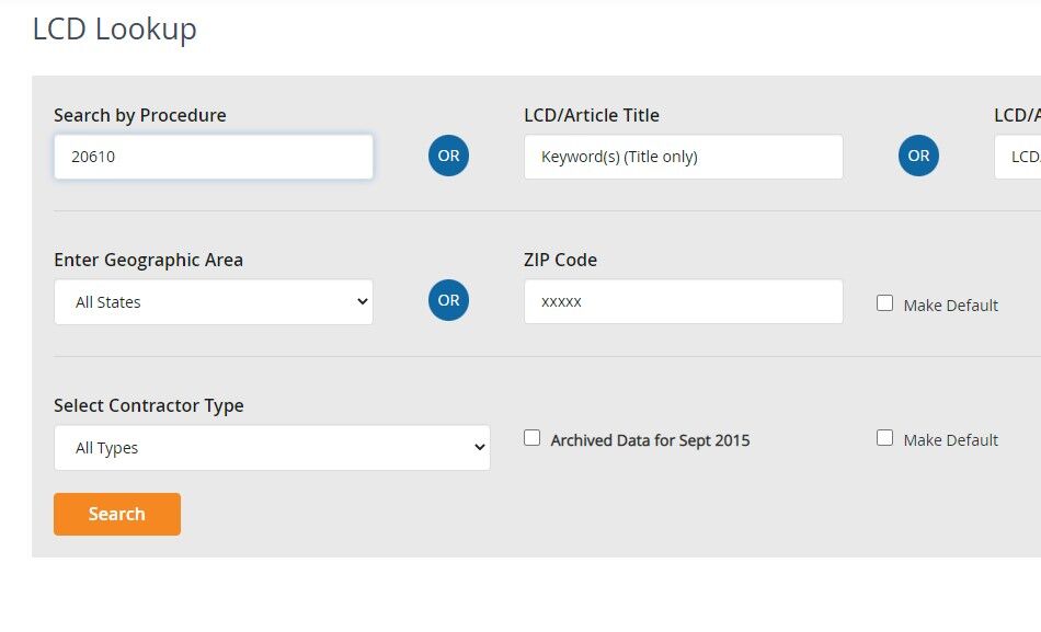 Screenshot of: When searching for an LCD by code please be aware, Effective January 2019, per CMS,  code information was being pulled from LCDs and put into Articles. 
    The codes can be efficiently and promptly maintained when coding changes including, revisions, retirement, and additions occur,  annually or quarterly for some code sets, without reconsideration of the LCD.
    