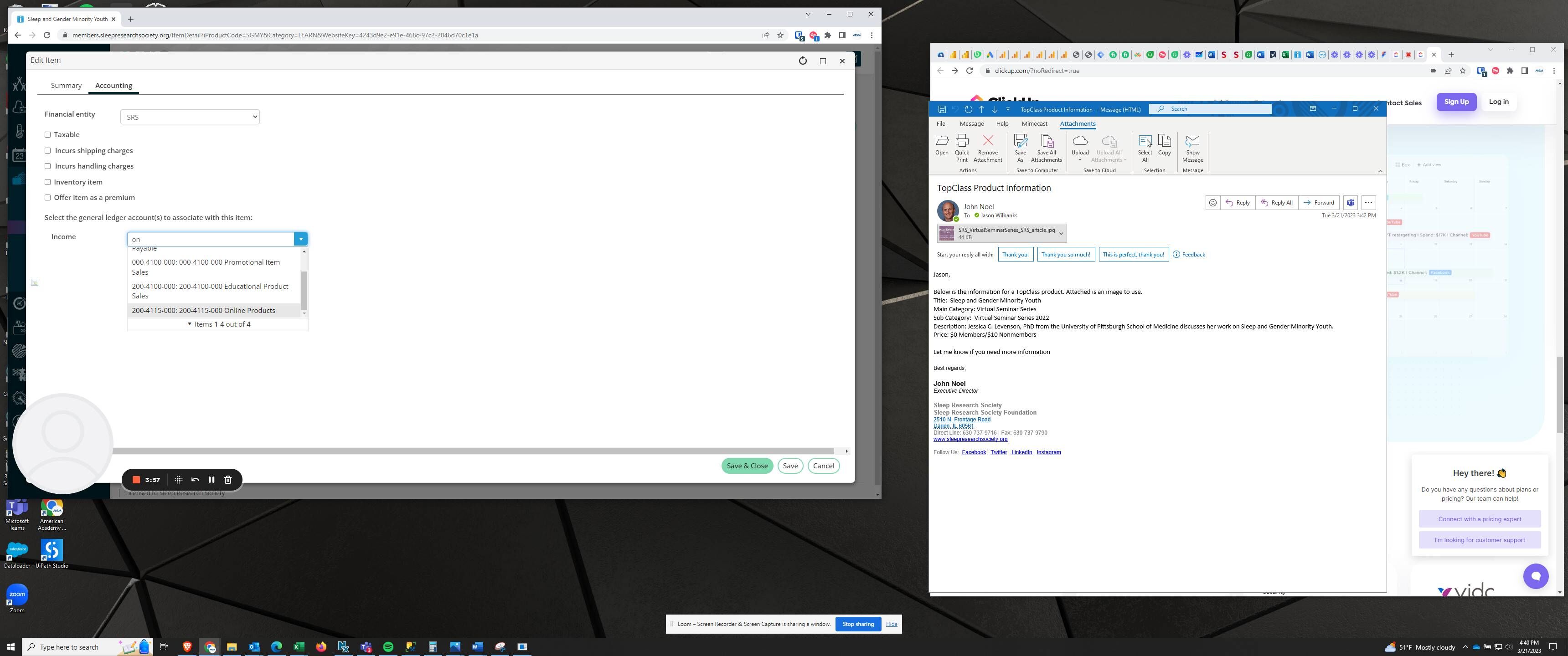Screenshot of: Change "Income" GL Account to "Online Products"
