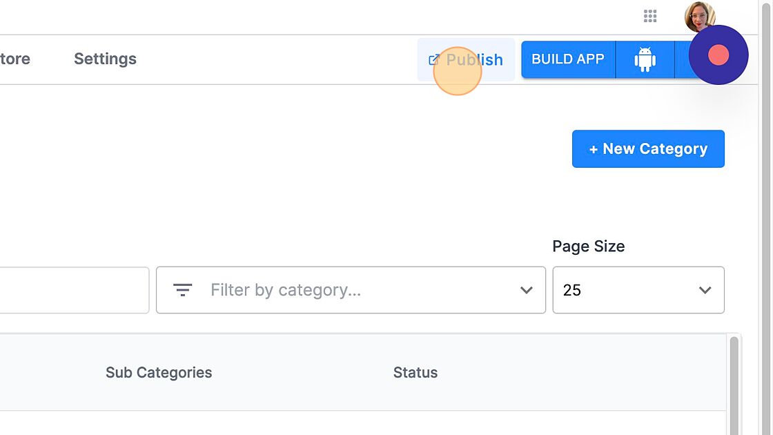 Screenshot of: Click "Publish"