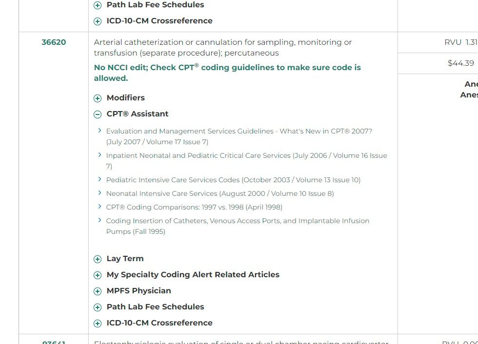Screenshot of: When using the NCCI Checker, you can find CPT Assistant articles in the results.